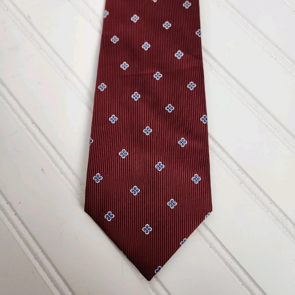 Walbusch Mens 100% Silk Tie Red/Blue Geometric Diamond Pattern Made in Germany
